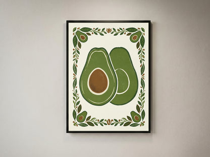 Vintage Avocado Botanical Slice Print - Rustic Kitchen Poster