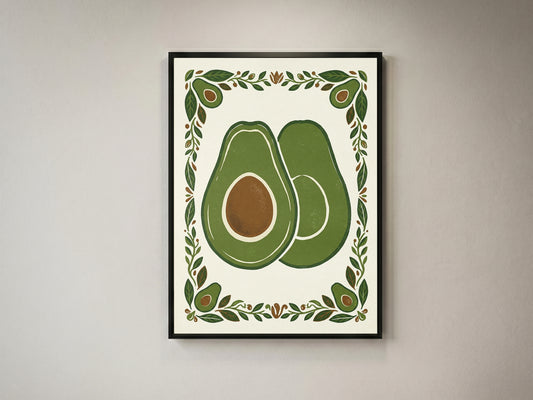 Vintage Avocado Botanical Slice Print - Rustic Kitchen Poster