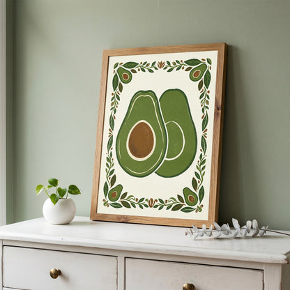 Vintage Avocado Botanical Slice Print - Rustic Kitchen Poster