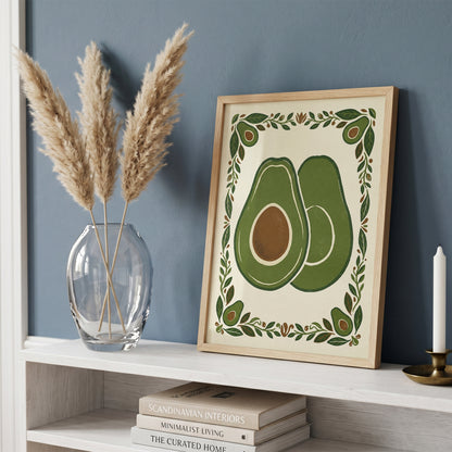 Vintage Avocado Botanical Slice Print - Rustic Kitchen Poster