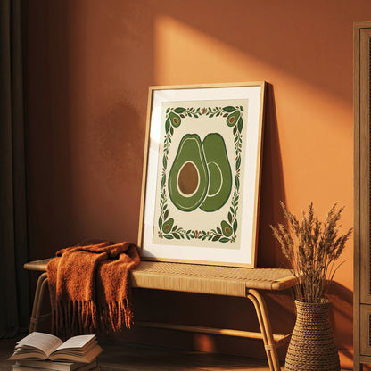 Vintage Avocado Botanical Slice Print - Rustic Kitchen Poster
