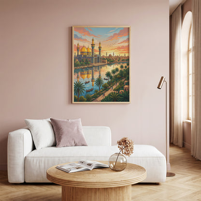 Baghdad Iraq Al-Mutanabbi Travel Poster - Tigris River Art