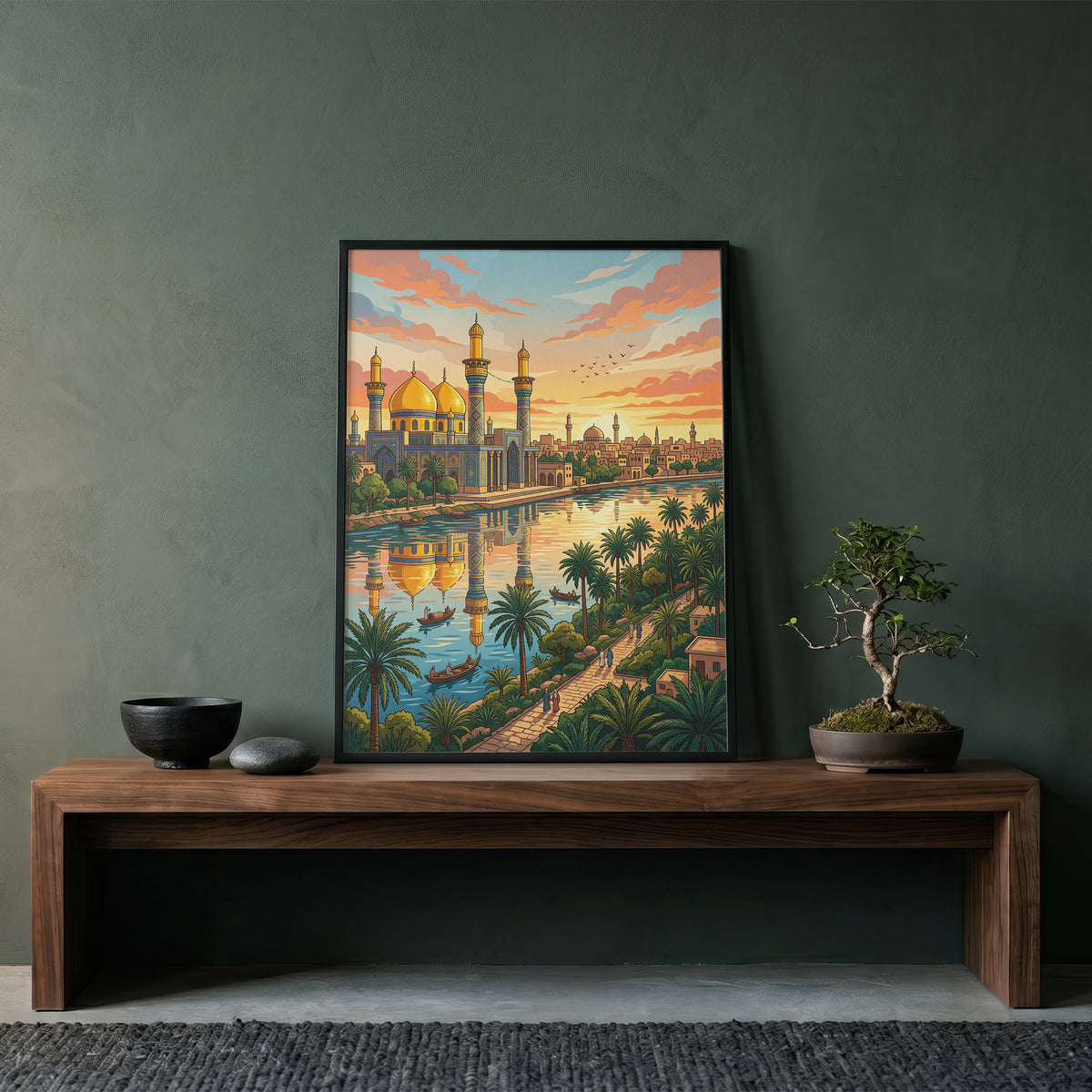 Baghdad Iraq Al-Mutanabbi Travel Poster - Tigris River Art