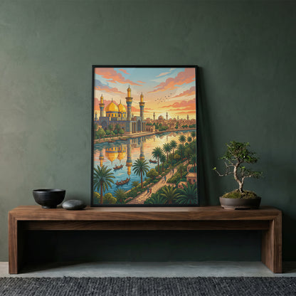 Baghdad Iraq Al-Mutanabbi Travel Poster - Tigris River Art