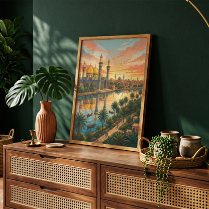 Baghdad Iraq Al-Mutanabbi Travel Poster - Tigris River Art