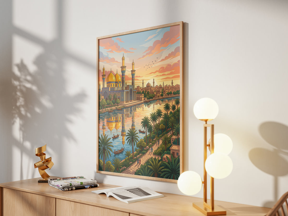 Baghdad Iraq Al-Mutanabbi Travel Poster - Tigris River Art