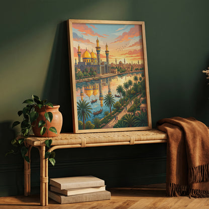 Baghdad Iraq Al-Mutanabbi Travel Poster - Tigris River Art