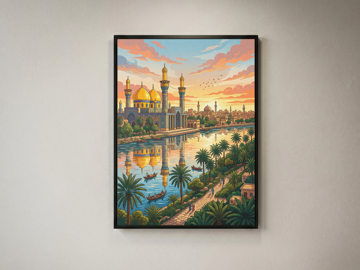 Baghdad Iraq Al-Mutanabbi Travel Poster - Tigris River Art