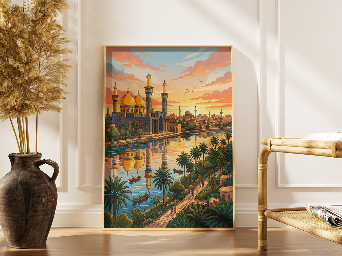 Baghdad Iraq Al-Mutanabbi Travel Poster - Tigris River Art