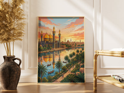 Baghdad Iraq Al-Mutanabbi Travel Poster - Tigris River Art