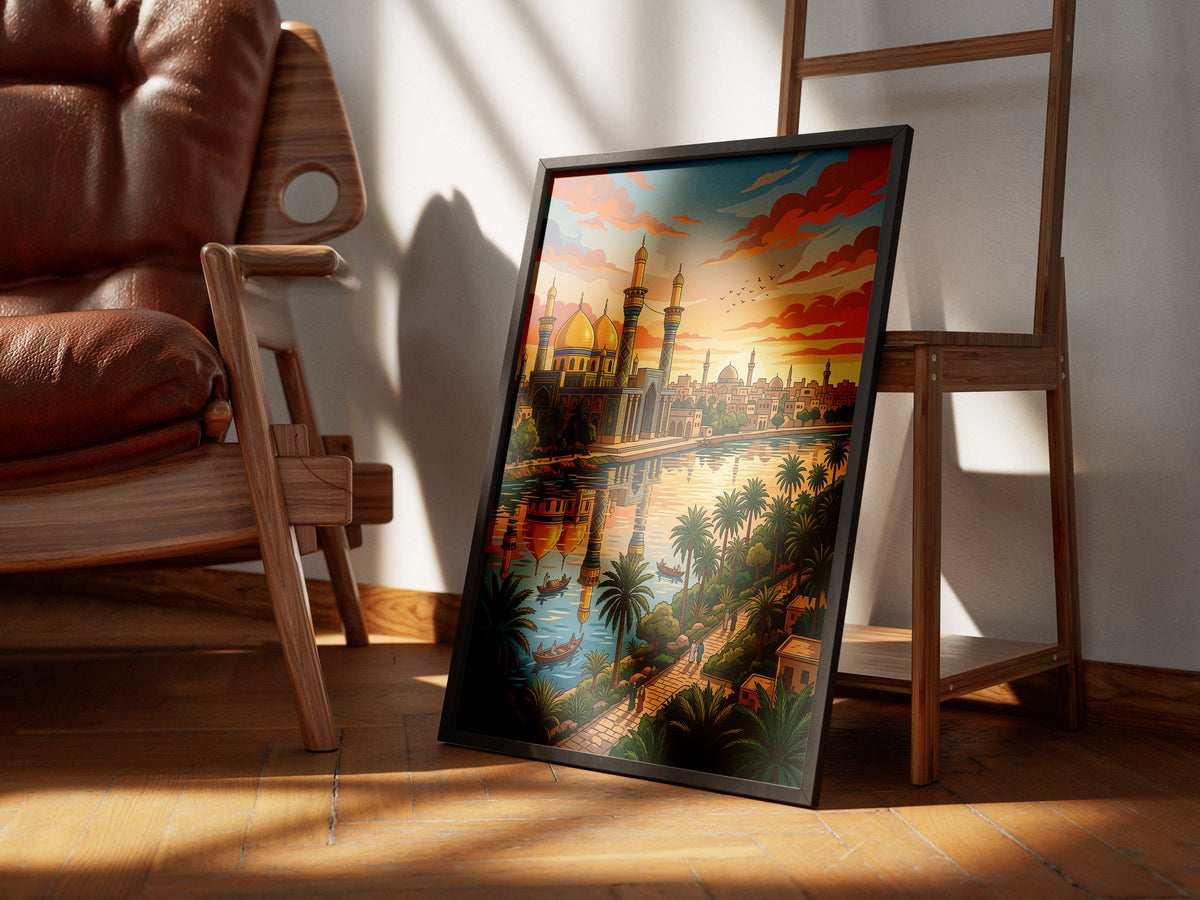 Baghdad Iraq Al-Mutanabbi Travel Poster - Tigris River Art
