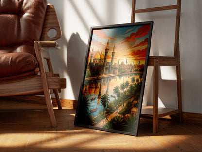 Baghdad Iraq Al-Mutanabbi Travel Poster - Tigris River Art