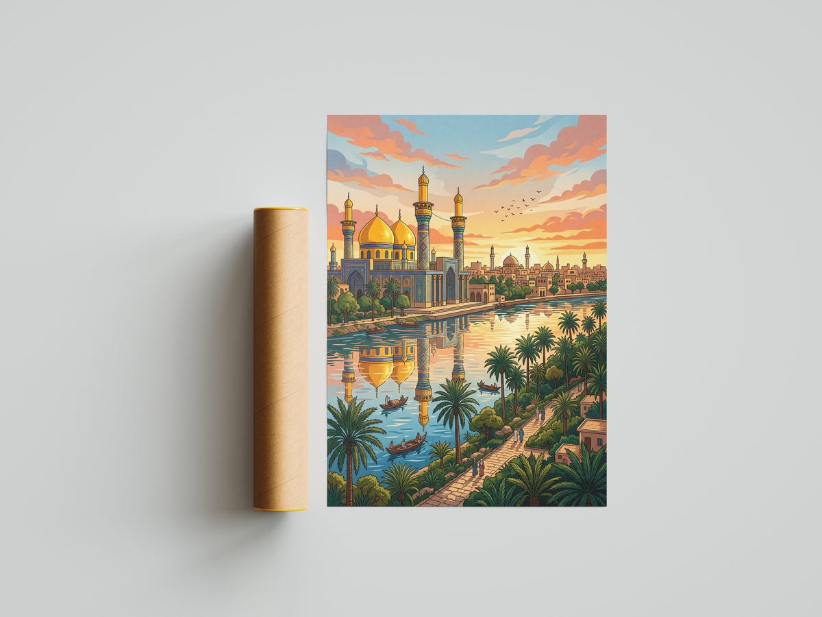 Baghdad Iraq Al-Mutanabbi Travel Poster - Tigris River Art