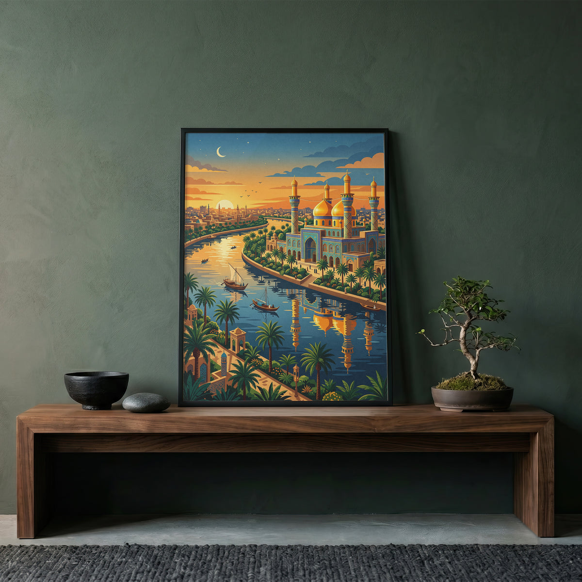Baghdad Tigris River Sunset Travel Poster - Iraq Art Print
