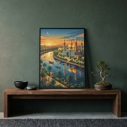 Baghdad Tigris River Sunset Travel Poster - Iraq Art Print