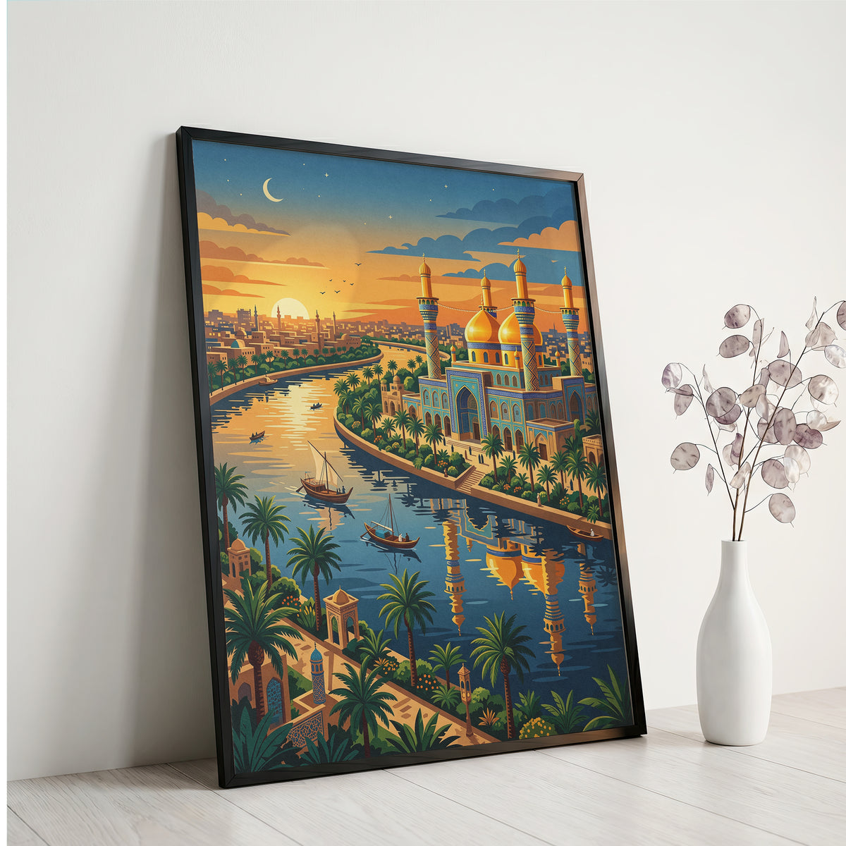 Baghdad Tigris River Sunset Travel Poster - Iraq Art Print