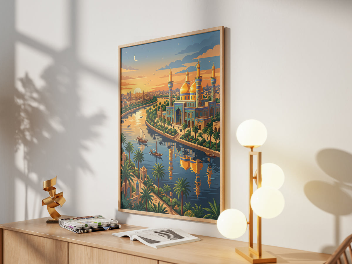 Baghdad Tigris River Sunset Travel Poster - Iraq Art Print