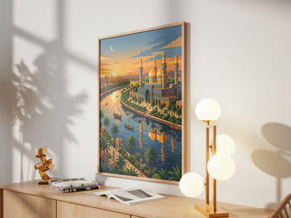 Baghdad Tigris River Sunset Travel Poster - Iraq Art Print