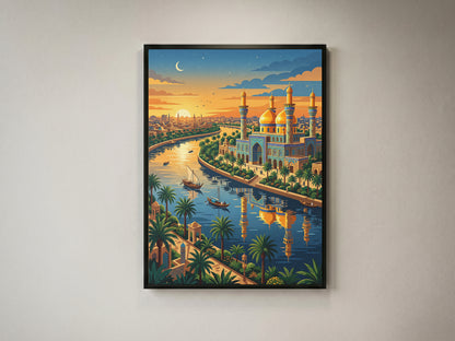 Baghdad Tigris River Sunset Travel Poster - Iraq Art Print