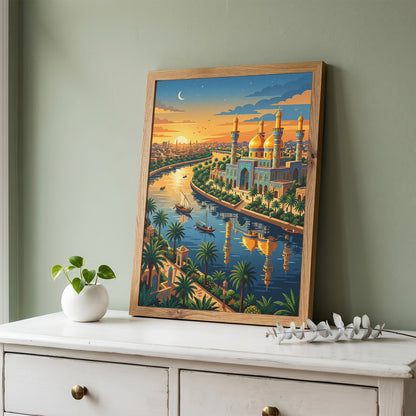 Baghdad Tigris River Sunset Travel Poster - Iraq Art Print