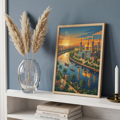 Baghdad Tigris River Sunset Travel Poster - Iraq Art Print