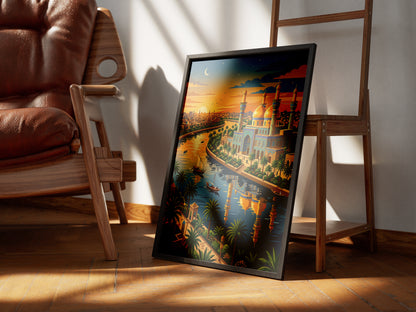 Baghdad Tigris River Sunset Travel Poster - Iraq Art Print