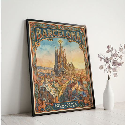 Vintage barcelona Travel Poster Print | Retro Wall Art Print