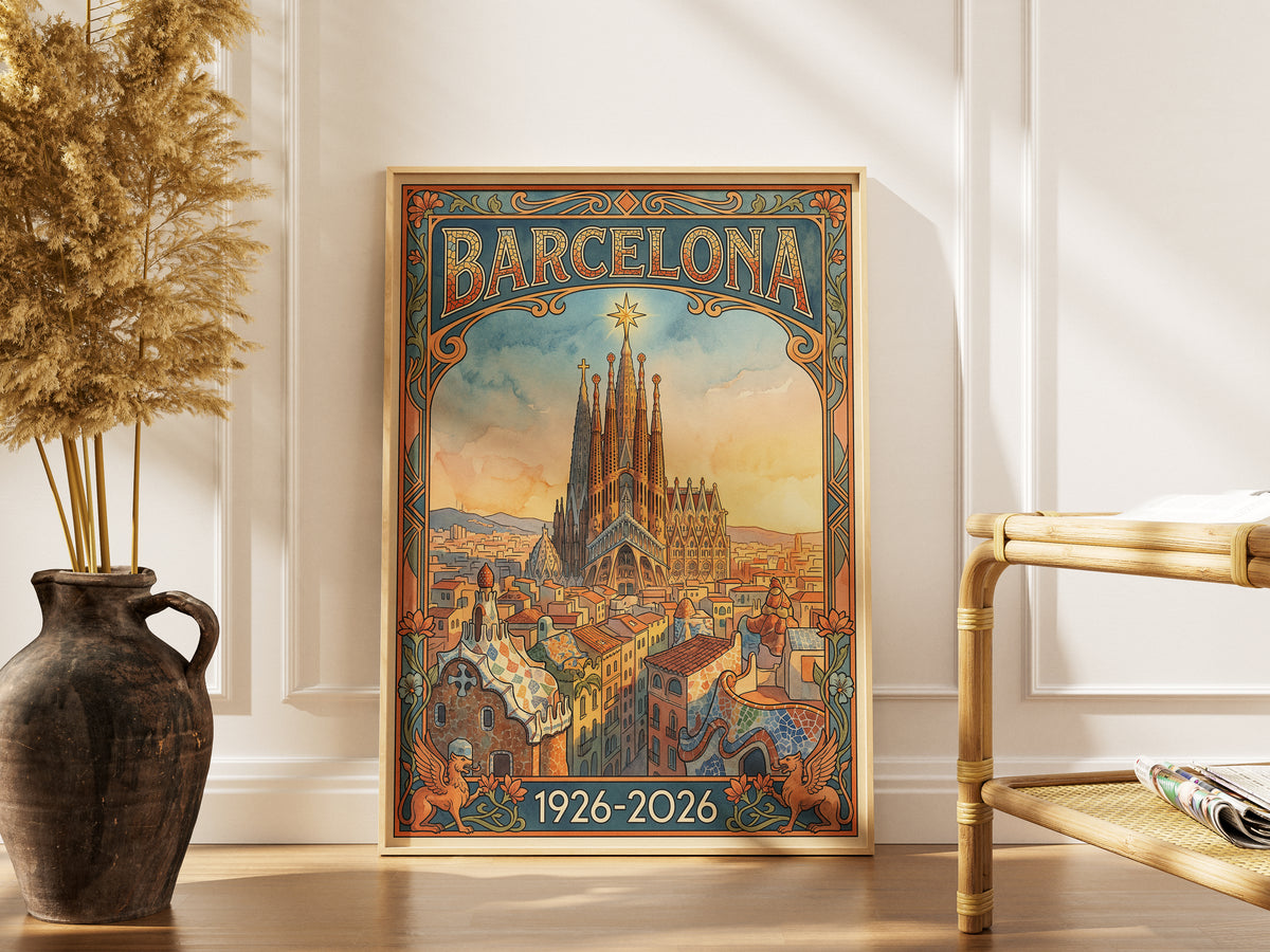Vintage barcelona Travel Poster Print | Retro Wall Art Print