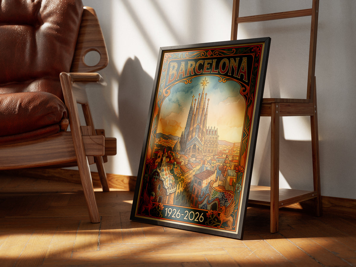 Vintage barcelona Travel Poster Print | Retro Wall Art Print