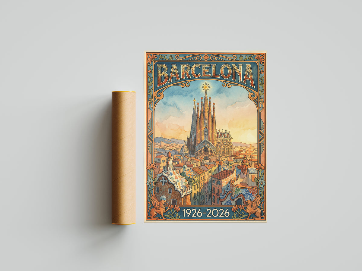 Vintage barcelona Travel Poster Print | Retro Wall Art Print