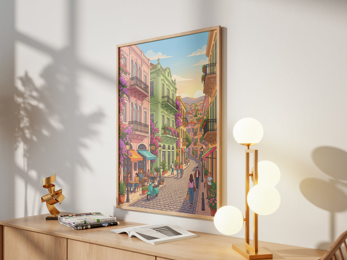 Beirut Gemmayzeh Street Travel Poster - Lebanese Cafe Print