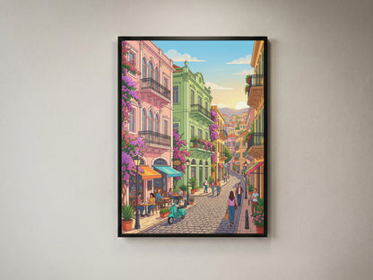 Beirut Gemmayzeh Street Travel Poster - Lebanese Cafe Print