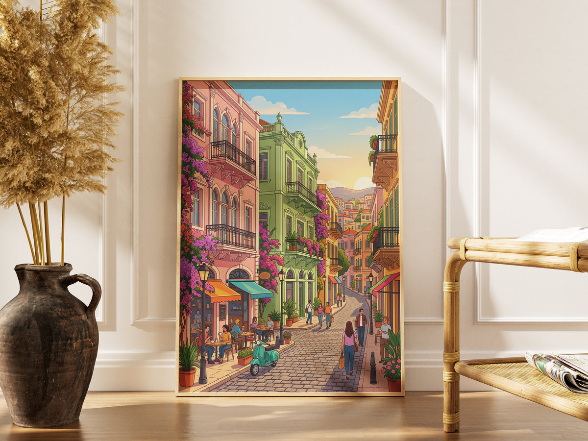 Beirut Gemmayzeh Street Travel Poster - Lebanese Cafe Print