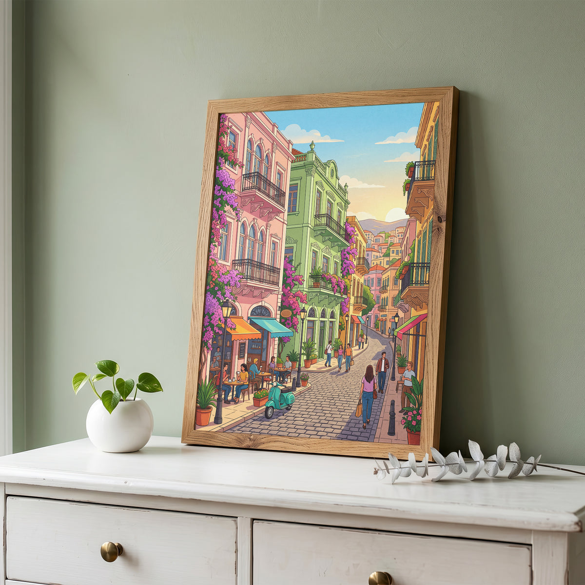 Beirut Gemmayzeh Street Travel Poster - Lebanese Cafe Print