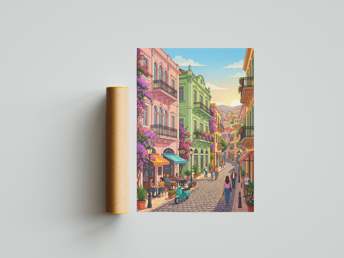 Beirut Gemmayzeh Street Travel Poster - Lebanese Cafe Print