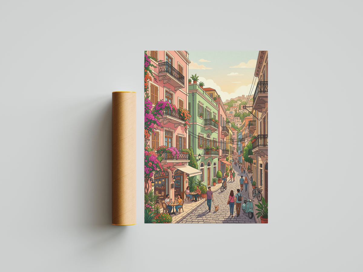 Beirut Gemmayzeh Balconies Poster - Vintage Lebanon Wall Art