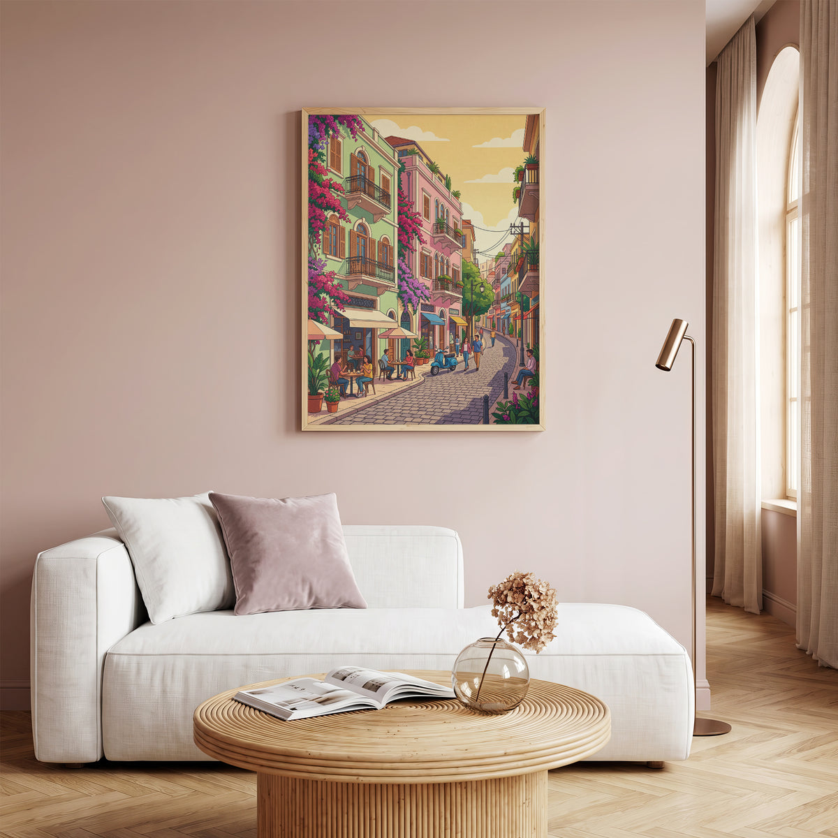 Beirut Gemmayzeh Cafe Travel Poster - Golden Hour Art Print