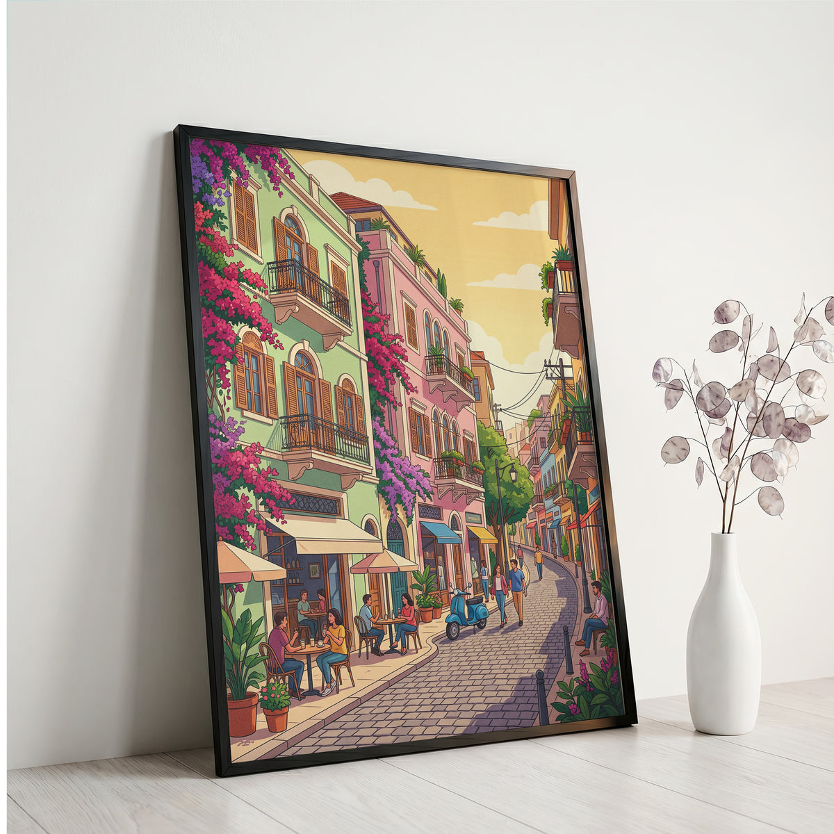 Beirut Gemmayzeh Cafe Travel Poster - Golden Hour Art Print