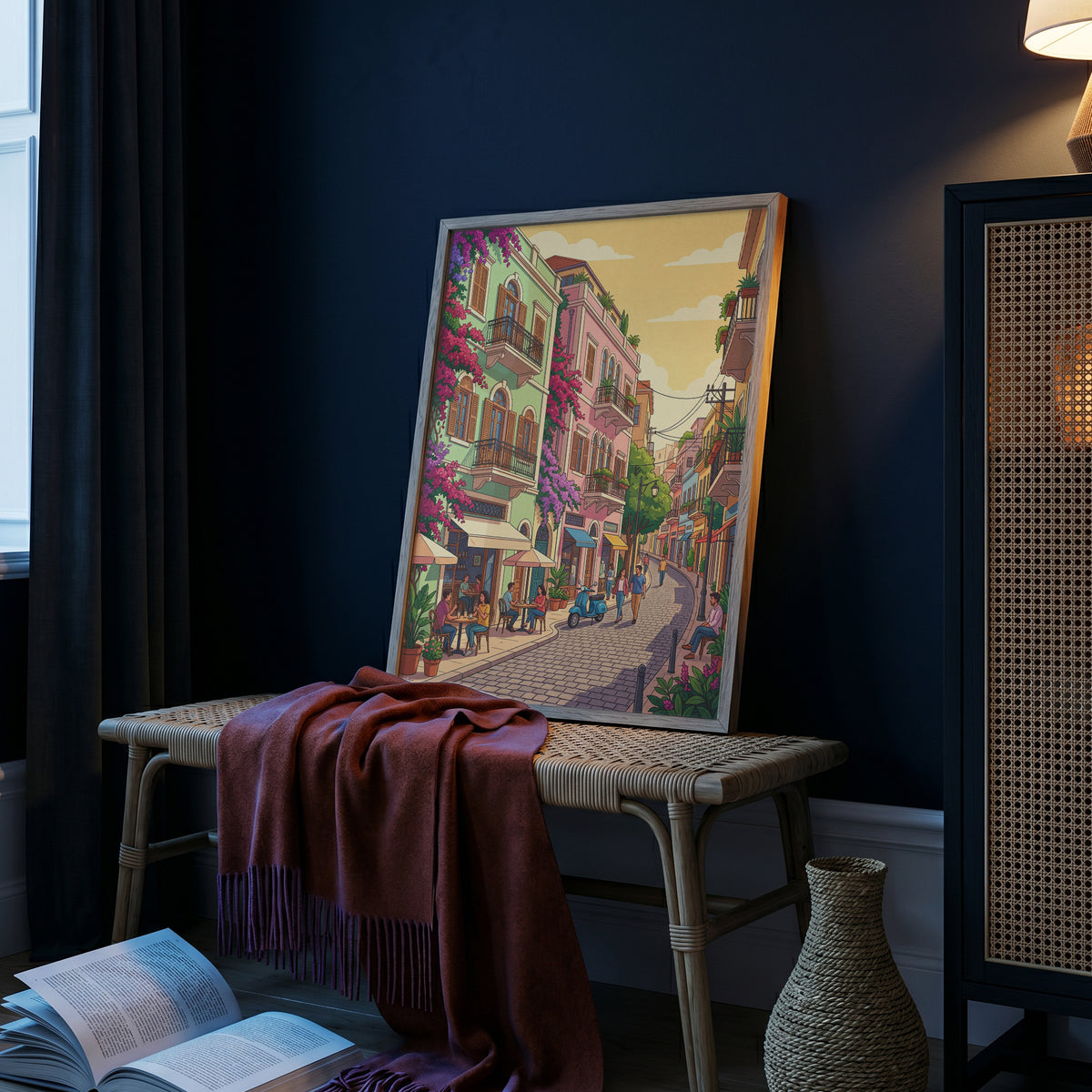 Beirut Gemmayzeh Cafe Travel Poster - Golden Hour Art Print