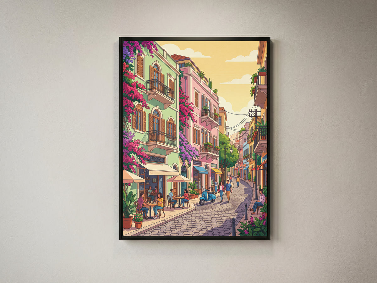 Beirut Gemmayzeh Cafe Travel Poster - Golden Hour Art Print