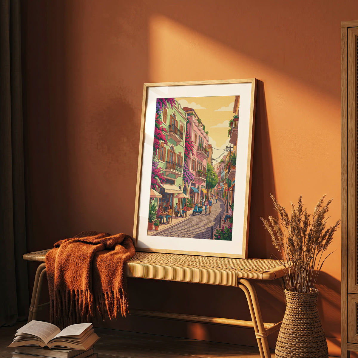 Beirut Gemmayzeh Cafe Travel Poster - Golden Hour Art Print