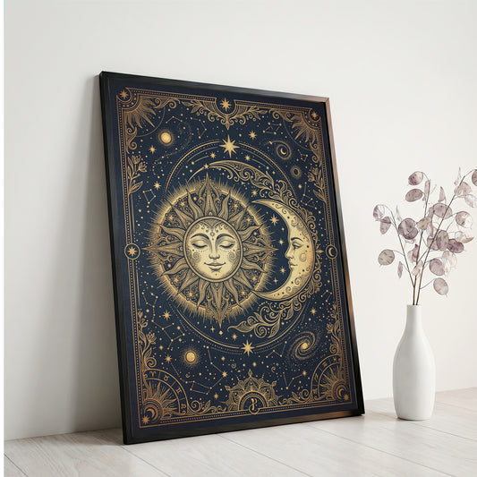 Celestial Sun and Moon Wall Art, Vintage Astrology Poster