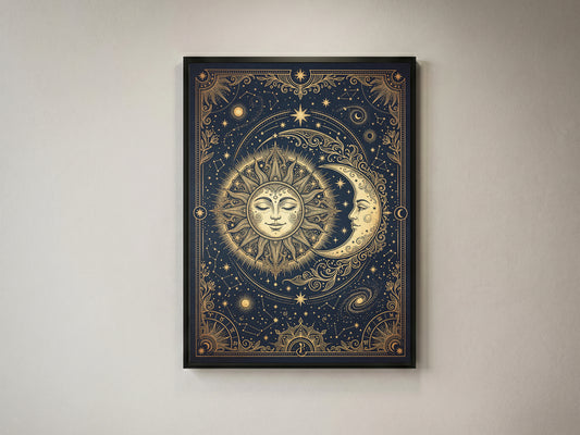 Celestial Sun and Moon Wall Art, Vintage Astrology Poster