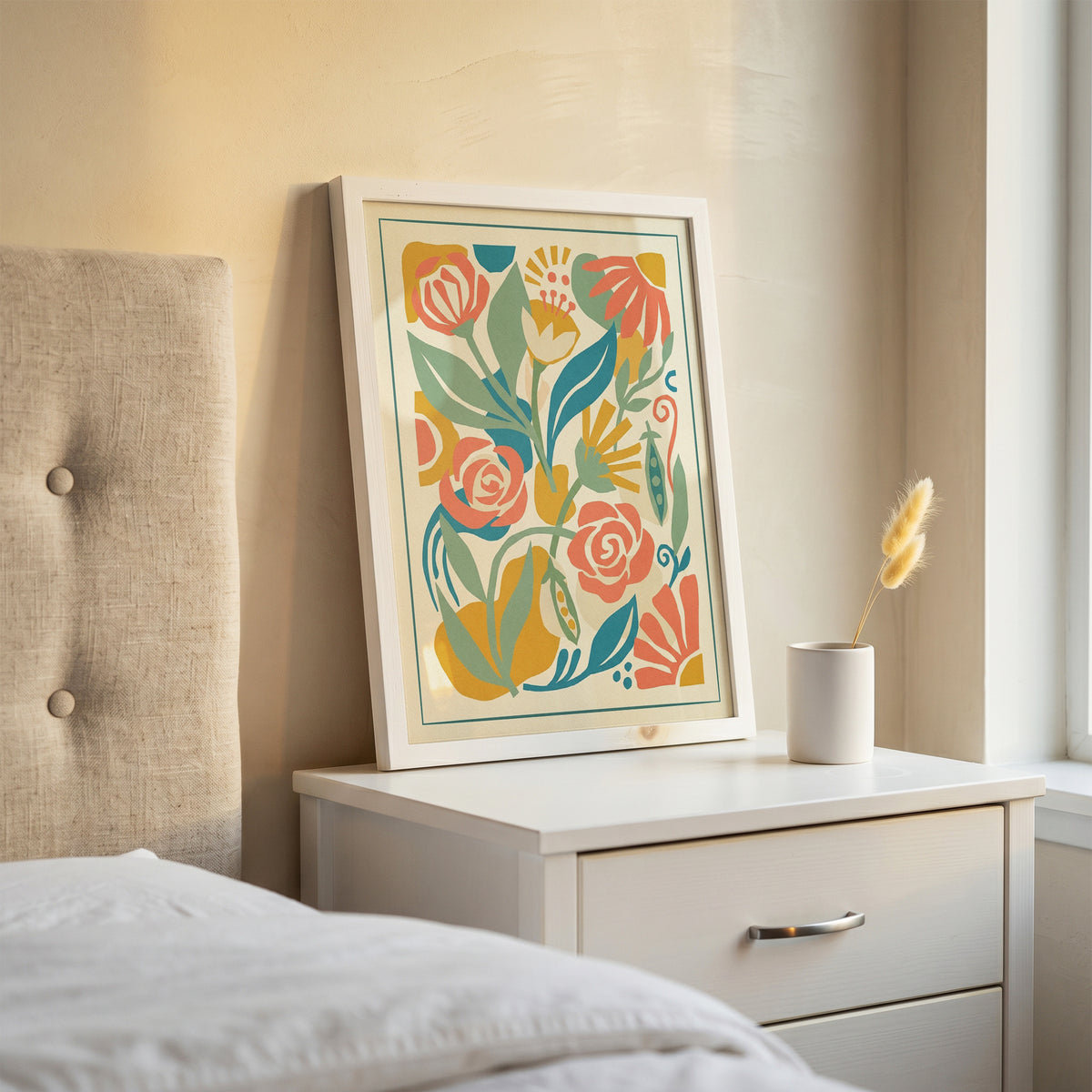 Abstract Folk Art Botanical Garden Pattern Print Pastel Terracotta & Sage Print