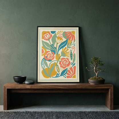 Abstract Folk Art Botanical Garden Pattern Print Pastel Terracotta & Sage Print