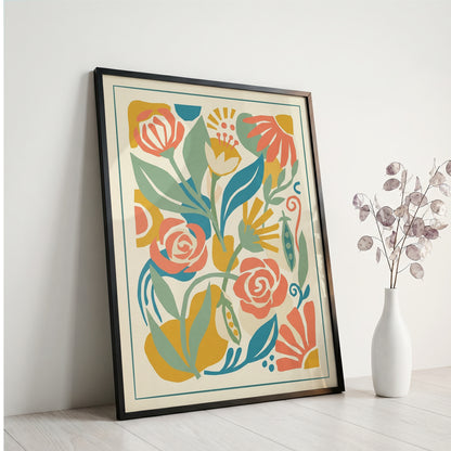 Abstract Folk Art Botanical Garden Pattern Print Pastel Terracotta & Sage Print