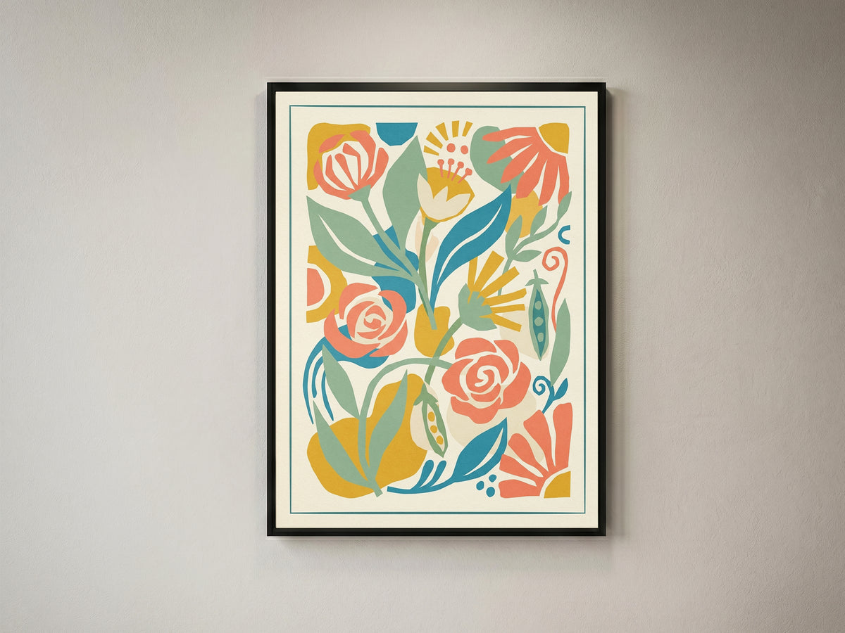 Abstract Folk Art Botanical Garden Pattern Print Pastel Terracotta & Sage Print