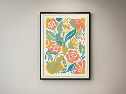 Abstract Folk Art Botanical Garden Pattern Print Pastel Terracotta & Sage Print