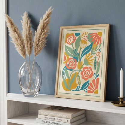 Abstract Folk Art Botanical Garden Pattern Print Pastel Terracotta & Sage Print