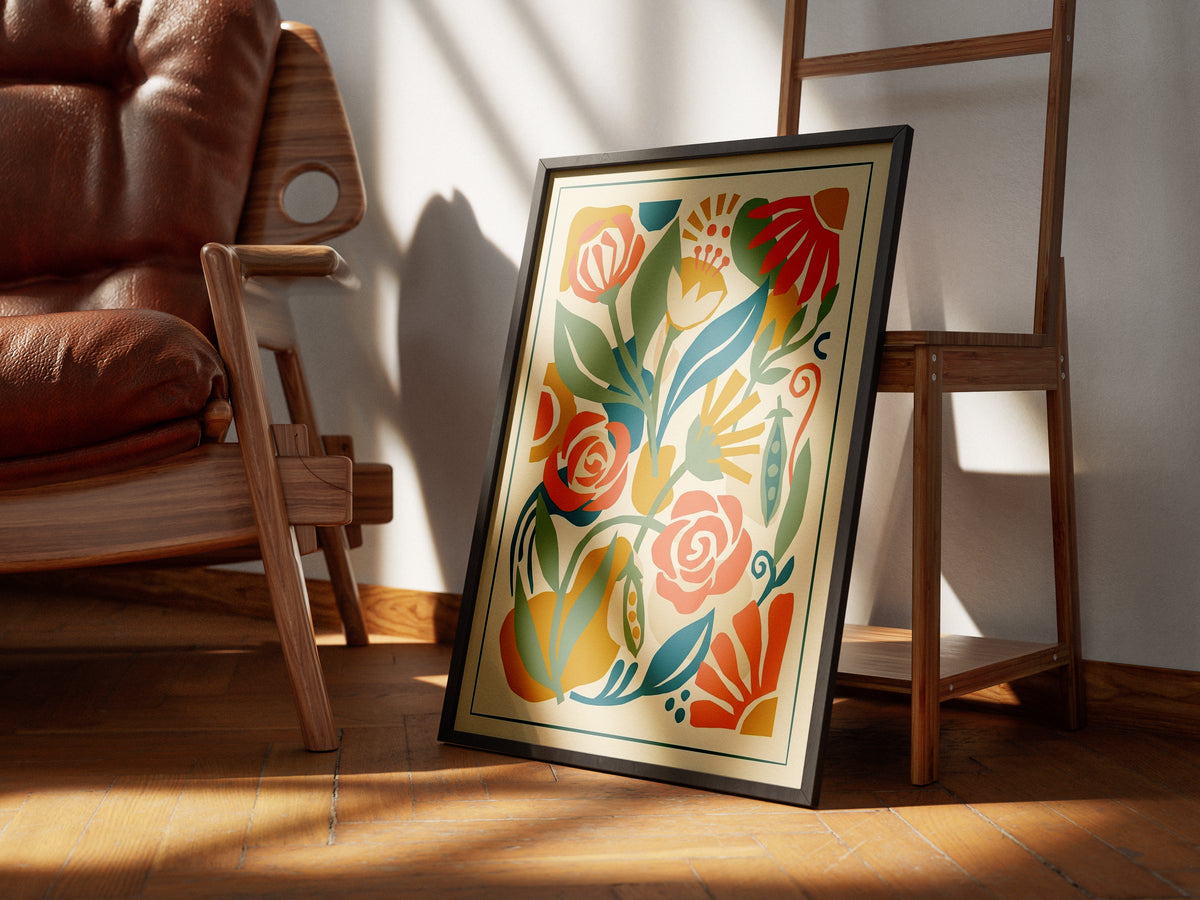 Abstract Folk Art Botanical Garden Pattern Print Pastel Terracotta & Sage Print